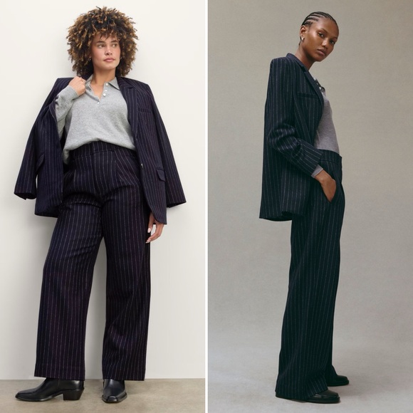 Everlane The Draper Pant In Wool Navy Striped Pants 6